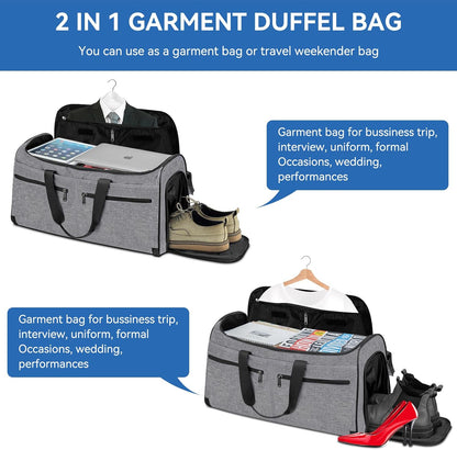 Garment Bags for Travel, Convertible Carry on Duffel Bag for Men Women, Backpack Straps, Shoe Compartment, 3 in 1 Hanging Dress Suit Bags for Men Women
