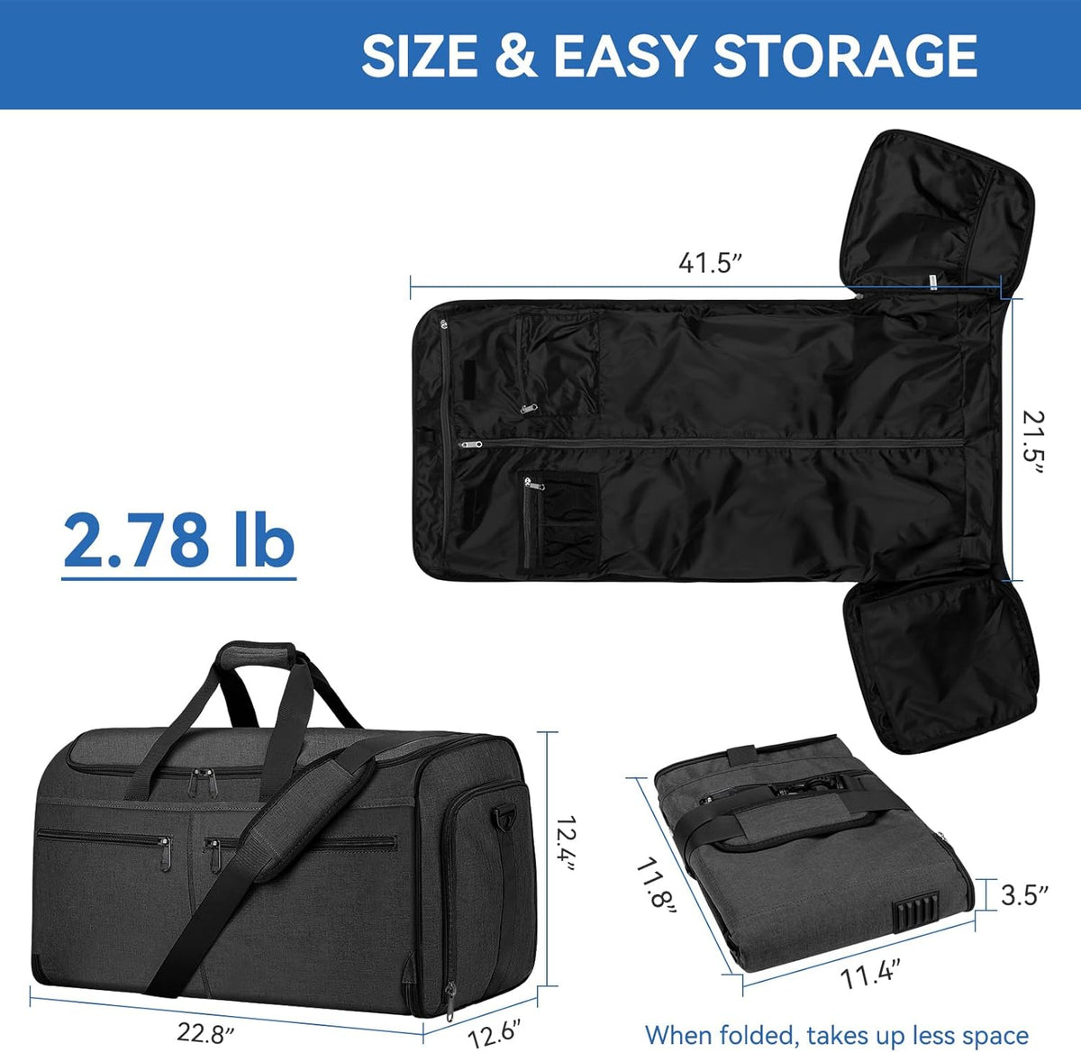 Garment Bags for Travel, Convertible Carry on Duffel Bag for Men Women, Backpack Straps, Shoe Compartment, 3 in 1 Hanging Dress Suit Bags for Men Women