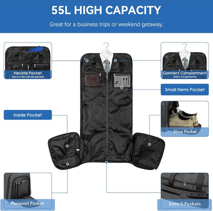 Garment Bags for Travel, Convertible Carry on Duffel Bag for Men Women, Backpack Straps, Shoe Compartment, 3 in 1 Hanging Dress Suit Bags for Men Women