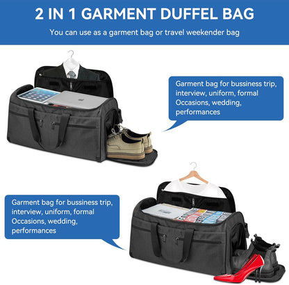 Garment Bags for Travel, Convertible Carry on Duffel Bag for Men Women, Backpack Straps, Shoe Compartment, 3 in 1 Hanging Dress Suit Bags for Men Women
