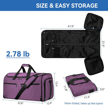 Garment Bags for Travel, Convertible Carry on Duffel Bag for Men Women, Backpack Straps, Shoe Compartment, 3 in 1 Hanging Dress Suit Bags for Men Women