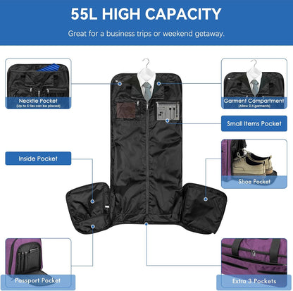 Garment Bags for Travel, Convertible Carry on Duffel Bag for Men Women, Backpack Straps, Shoe Compartment, 3 in 1 Hanging Dress Suit Bags for Men Women