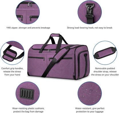 Garment Bags for Travel, Convertible Carry on Duffel Bag for Men Women, Backpack Straps, Shoe Compartment, 3 in 1 Hanging Dress Suit Bags for Men Women
