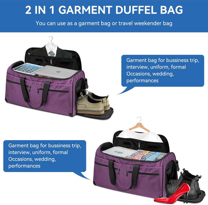 Garment Bags for Travel, Convertible Carry on Duffel Bag for Men Women, Backpack Straps, Shoe Compartment, 3 in 1 Hanging Dress Suit Bags for Men Women
