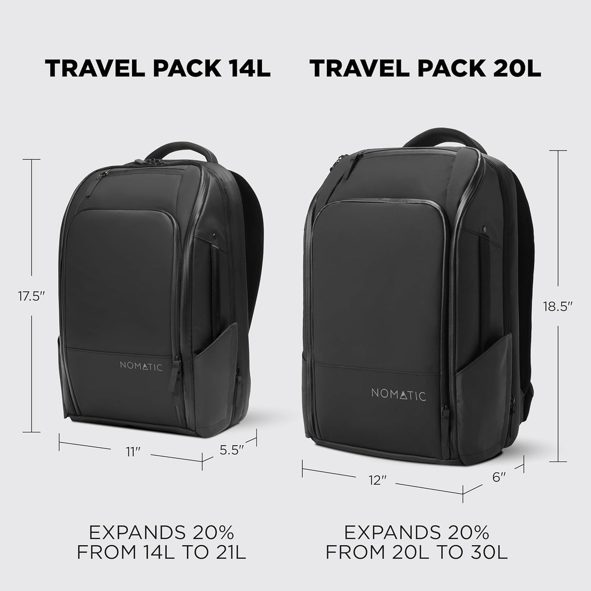 20L Travel Pack - Mens Travel Backpack - Expandable to 30L - Water Resistant Daypack - TSA-Ready - Lightweight Business Traveling Backpack for Men - 16" Laptop Compartment