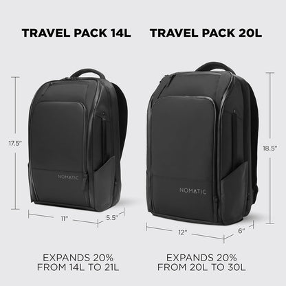20L Travel Pack - Mens Travel Backpack - Expandable to 30L - Water Resistant Daypack - TSA-Ready - Lightweight Business Traveling Backpack for Men - 16" Laptop Compartment
