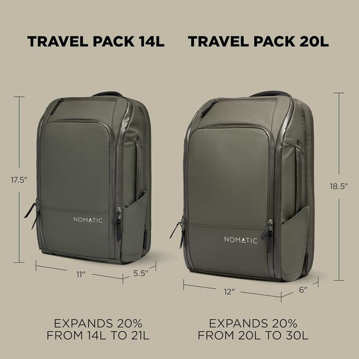 20L Travel Pack - Mens Travel Backpack - Expandable to 30L - Water Resistant Daypack - TSA-Ready - Lightweight Business Traveling Backpack for Men - 16" Laptop Compartment