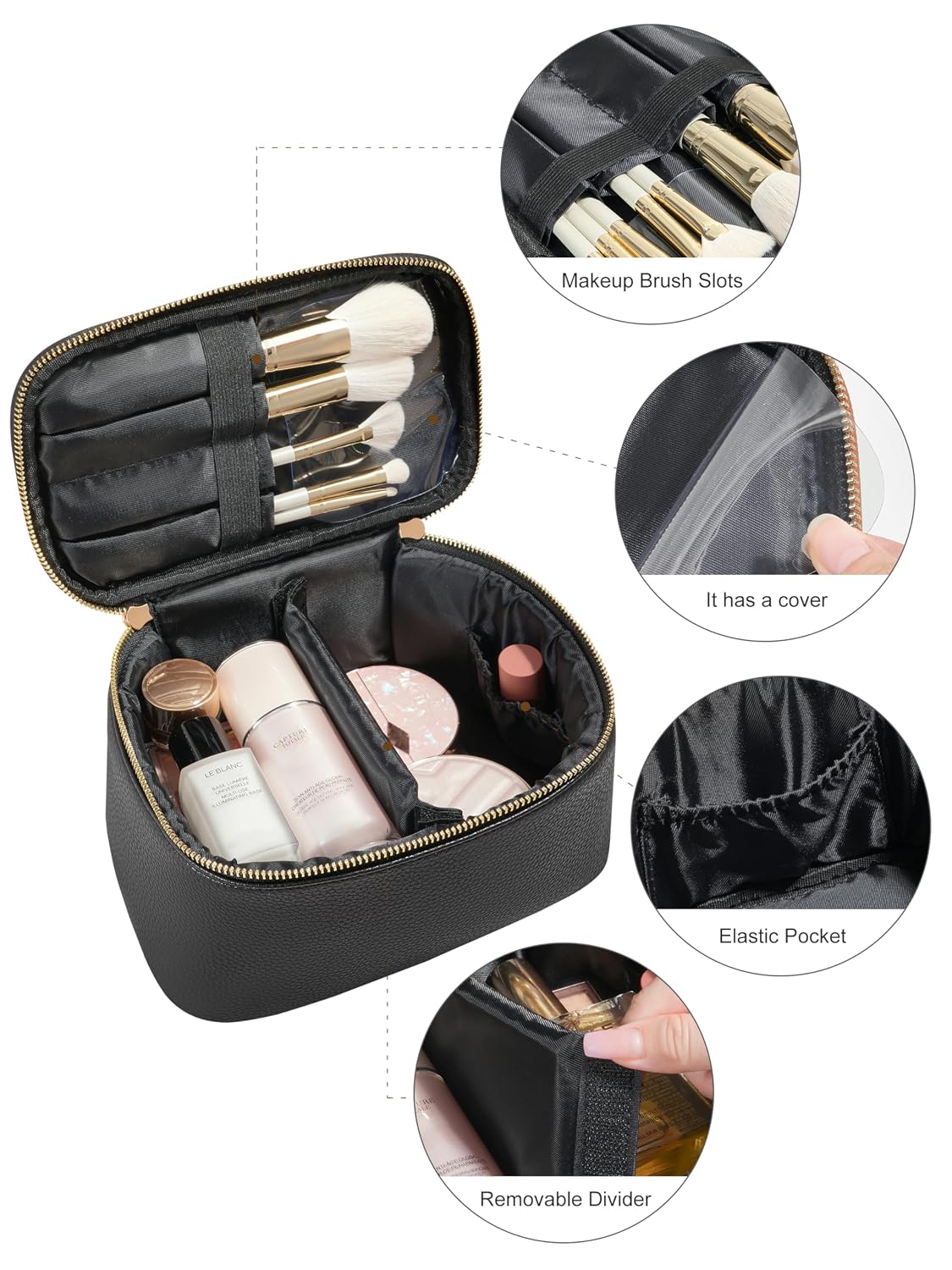 Cosmetic Bag,ROWNYEON Makeup Bag,Portable Makeup Train Case,Travel Toiletry Bag Case Organizer for Women,Brown