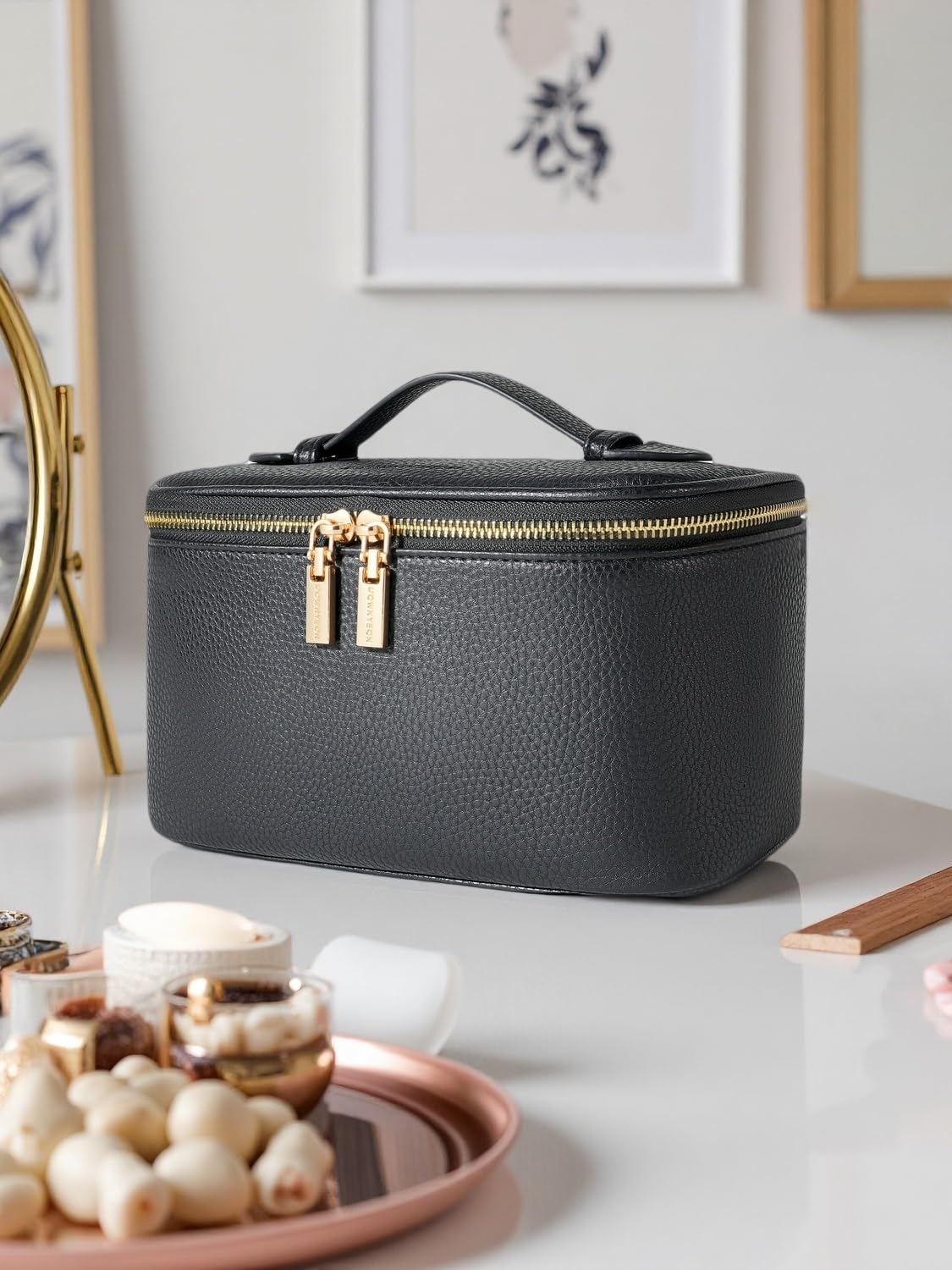 Cosmetic Bag,ROWNYEON Makeup Bag,Portable Makeup Train Case,Travel Toiletry Bag Case Organizer for Women,Brown