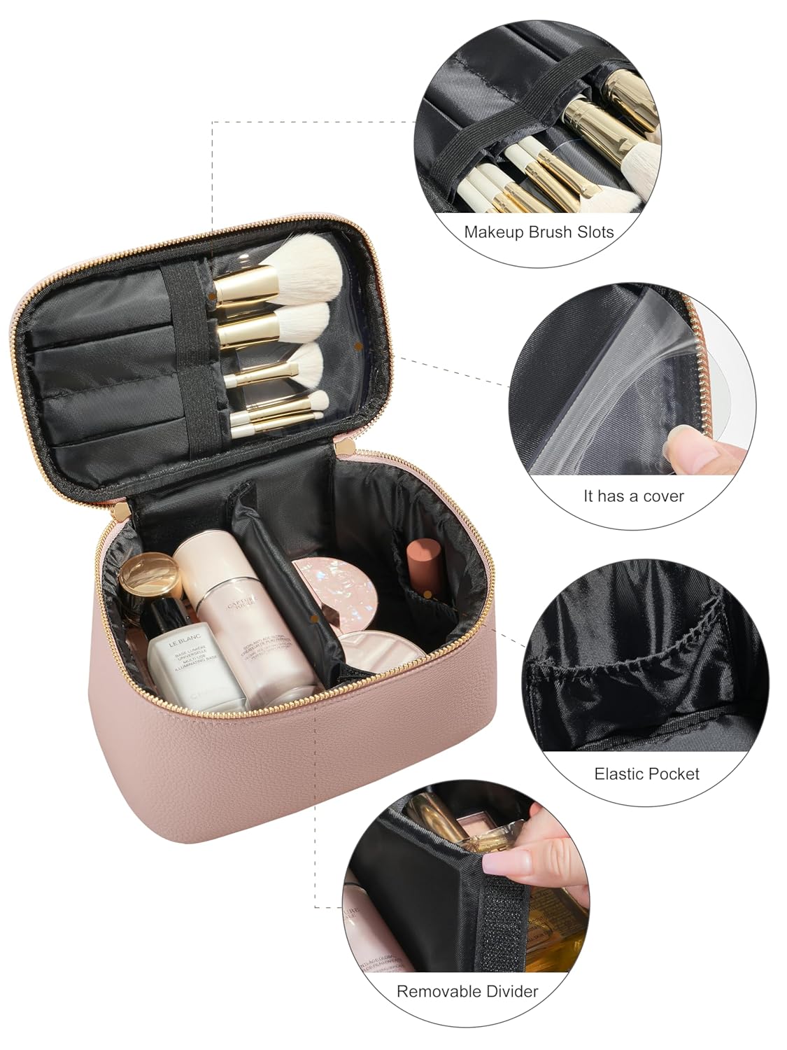 Cosmetic Bag,ROWNYEON Makeup Bag,Portable Makeup Train Case,Travel Toiletry Bag Case Organizer for Women,Brown
