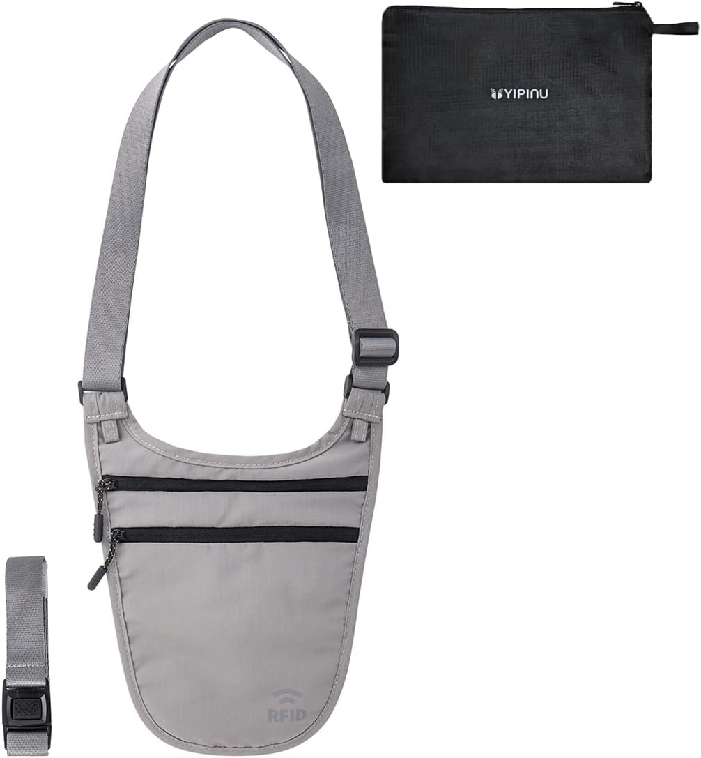 Crossbody Money Belt for Travel Women & Men Hidden, Travel Wallet Pouch - Slim Passport Holde, RFID Blocking Neck Wallet Under Clothes to Protect Cash, Credit Cards and Documents (BLACK)