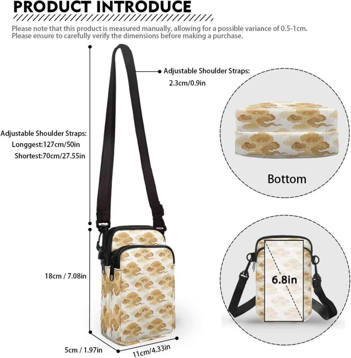 Ditsy Flower Small Crossbody Bag for Women Sea Turtle Cell Phone Purse Travel Shoulder Wallet with Adjustable Strap