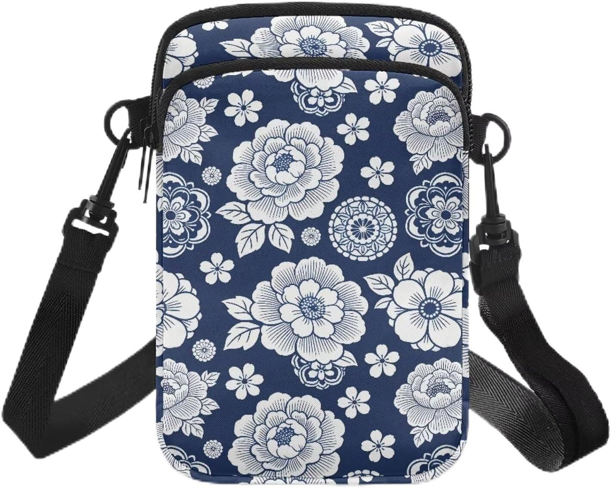 Ditsy Flower Small Crossbody Bag for Women Sea Turtle Cell Phone Purse Travel Shoulder Wallet with Adjustable Strap