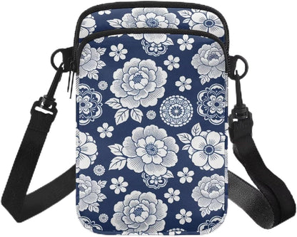 Ditsy Flower Small Crossbody Bag for Women Sea Turtle Cell Phone Purse Travel Shoulder Wallet with Adjustable Strap