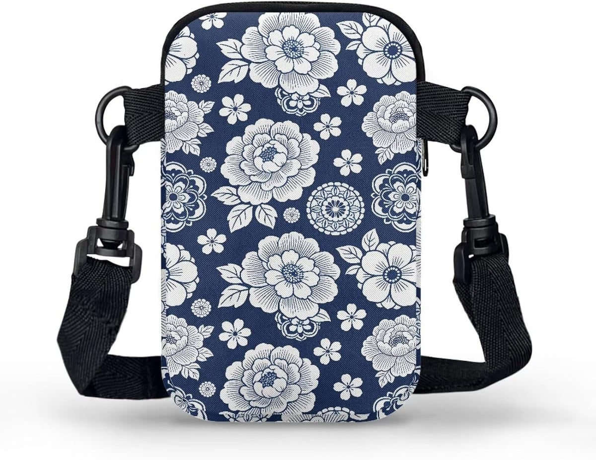 Ditsy Flower Small Crossbody Bag for Women Sea Turtle Cell Phone Purse Travel Shoulder Wallet with Adjustable Strap