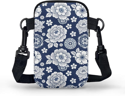 Ditsy Flower Small Crossbody Bag for Women Sea Turtle Cell Phone Purse Travel Shoulder Wallet with Adjustable Strap
