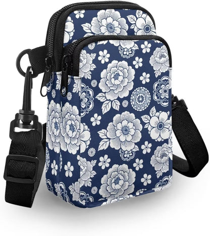 Ditsy Flower Small Crossbody Bag for Women Sea Turtle Cell Phone Purse Travel Shoulder Wallet with Adjustable Strap