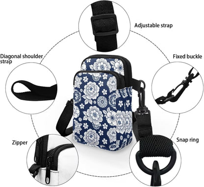 Ditsy Flower Small Crossbody Bag for Women Sea Turtle Cell Phone Purse Travel Shoulder Wallet with Adjustable Strap