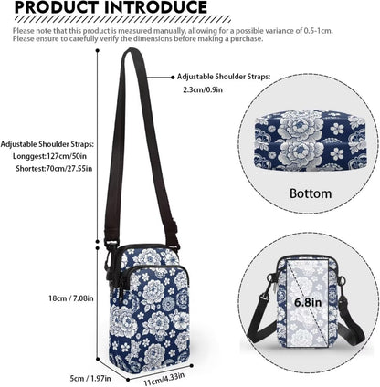 Ditsy Flower Small Crossbody Bag for Women Sea Turtle Cell Phone Purse Travel Shoulder Wallet with Adjustable Strap