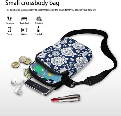 Ditsy Flower Small Crossbody Bag for Women Sea Turtle Cell Phone Purse Travel Shoulder Wallet with Adjustable Strap