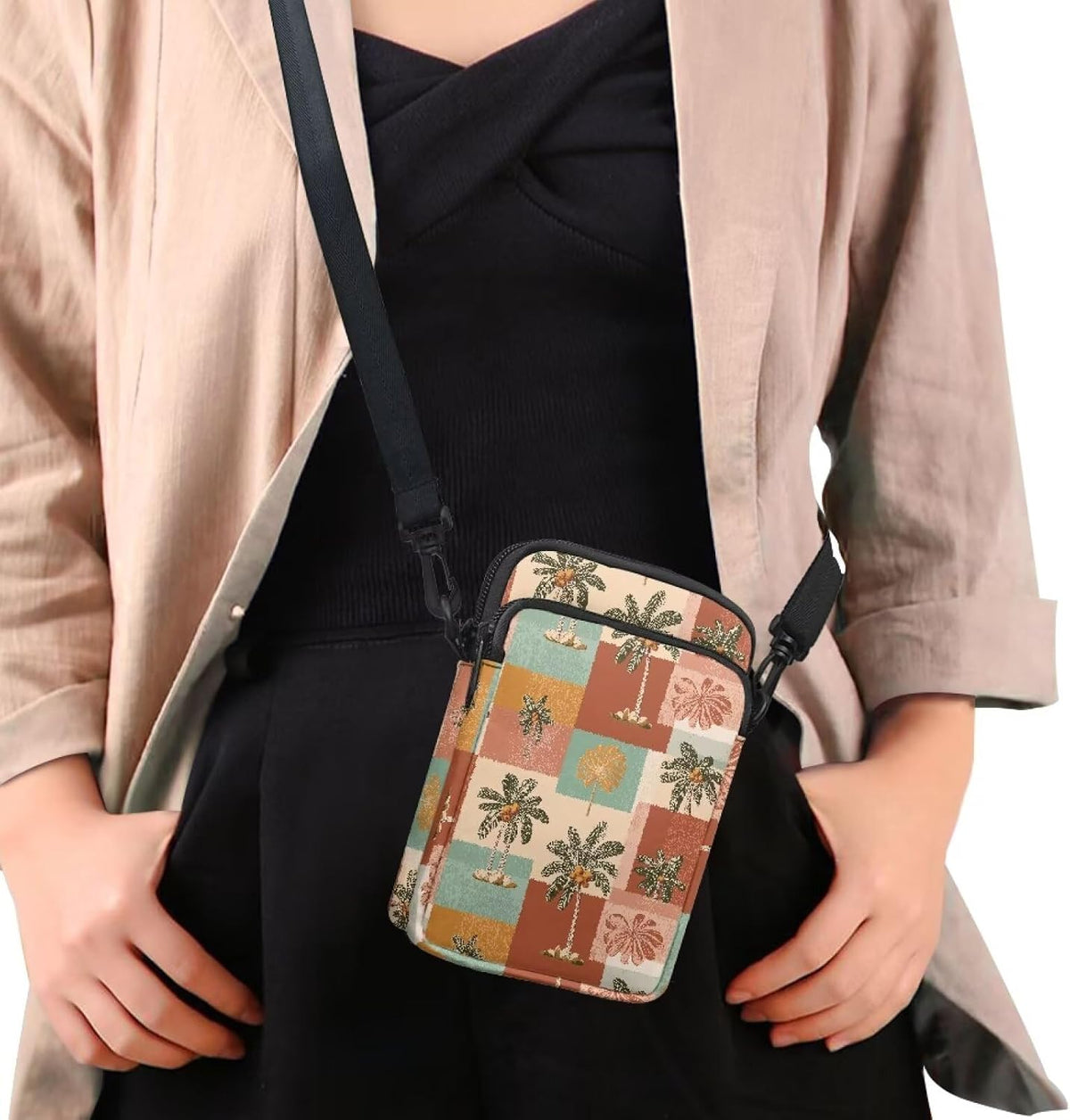 Ditsy Flower Small Crossbody Bag for Women Sea Turtle Cell Phone Purse Travel Shoulder Wallet with Adjustable Strap