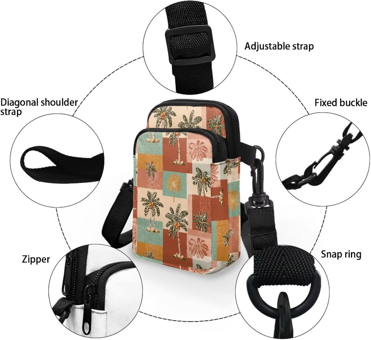 Ditsy Flower Small Crossbody Bag for Women Sea Turtle Cell Phone Purse Travel Shoulder Wallet with Adjustable Strap
