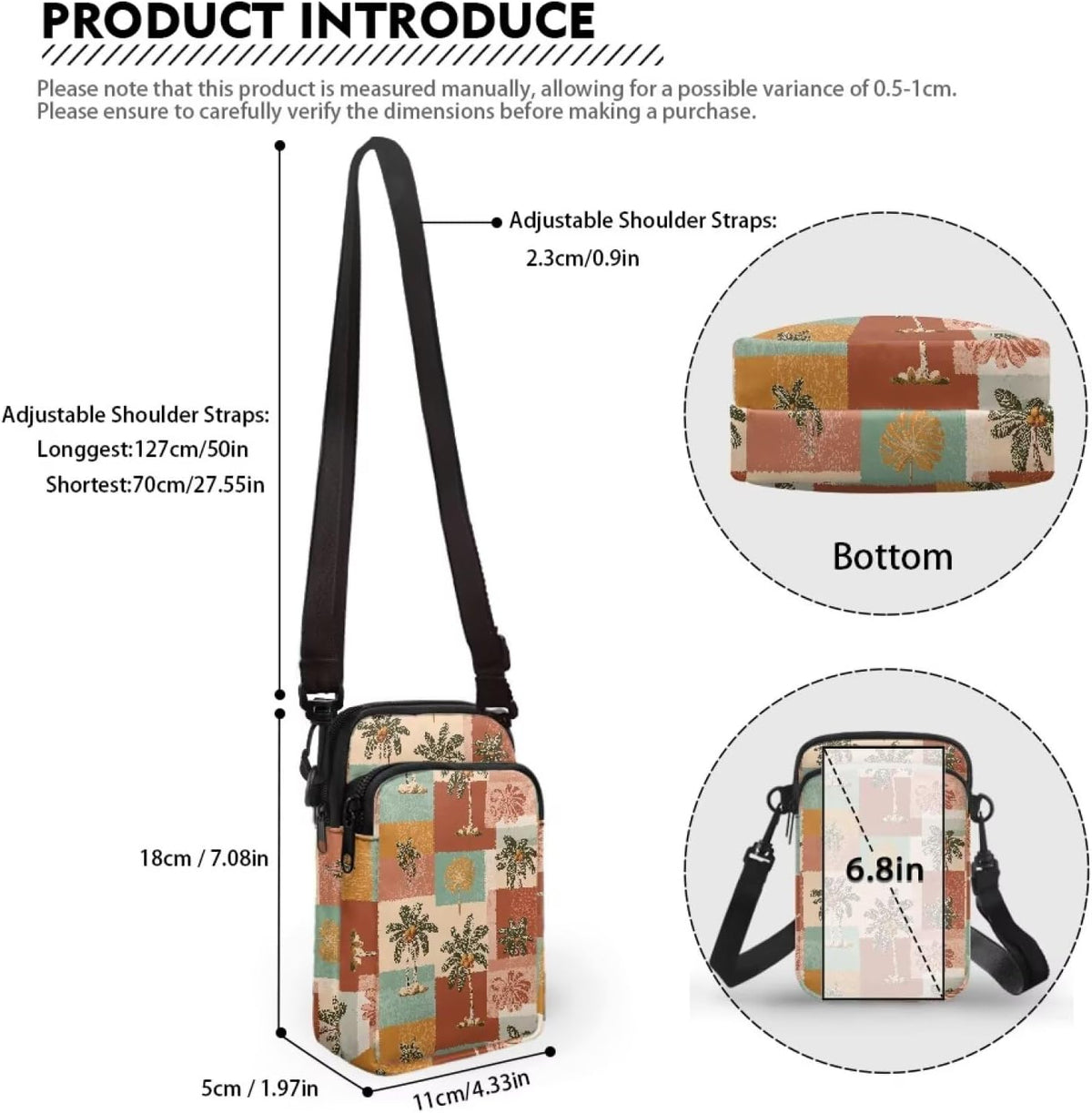 Ditsy Flower Small Crossbody Bag for Women Sea Turtle Cell Phone Purse Travel Shoulder Wallet with Adjustable Strap