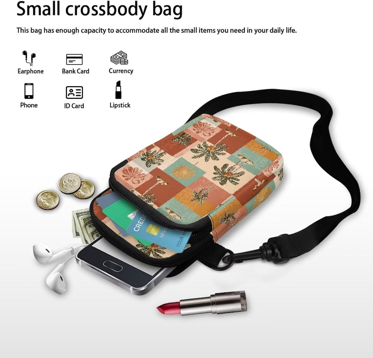 Ditsy Flower Small Crossbody Bag for Women Sea Turtle Cell Phone Purse Travel Shoulder Wallet with Adjustable Strap
