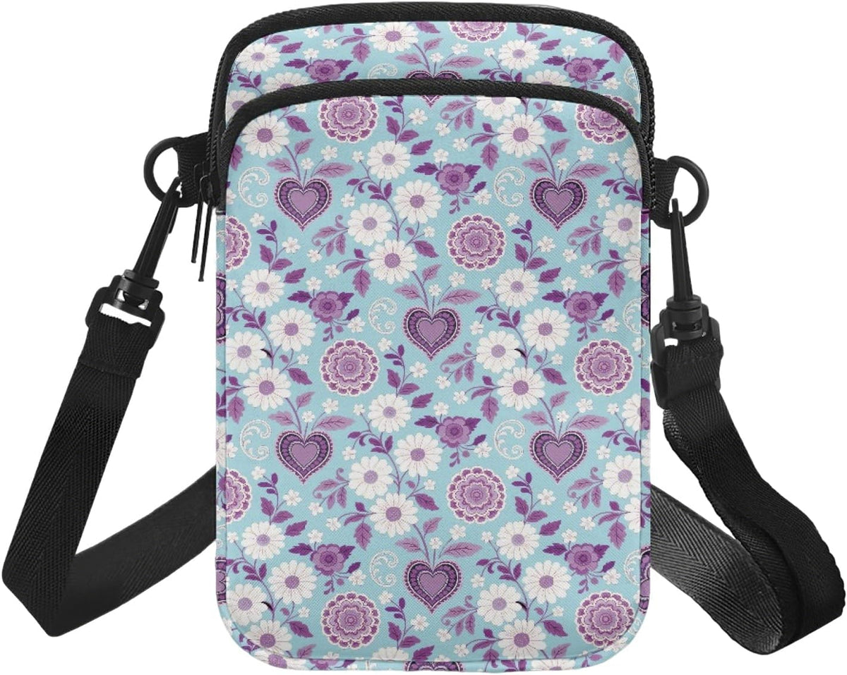 Ditsy Flower Small Crossbody Bag for Women Sea Turtle Cell Phone Purse Travel Shoulder Wallet with Adjustable Strap