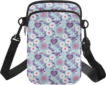 Ditsy Flower Small Crossbody Bag for Women Sea Turtle Cell Phone Purse Travel Shoulder Wallet with Adjustable Strap