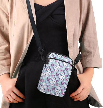 Ditsy Flower Small Crossbody Bag for Women Sea Turtle Cell Phone Purse Travel Shoulder Wallet with Adjustable Strap