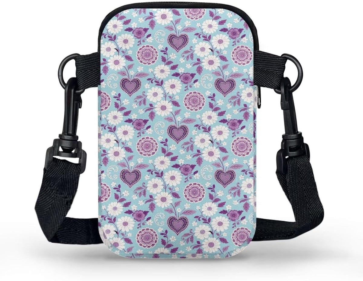 Ditsy Flower Small Crossbody Bag for Women Sea Turtle Cell Phone Purse Travel Shoulder Wallet with Adjustable Strap