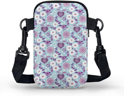 Ditsy Flower Small Crossbody Bag for Women Sea Turtle Cell Phone Purse Travel Shoulder Wallet with Adjustable Strap