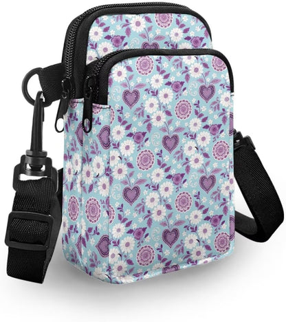 Ditsy Flower Small Crossbody Bag for Women Sea Turtle Cell Phone Purse Travel Shoulder Wallet with Adjustable Strap