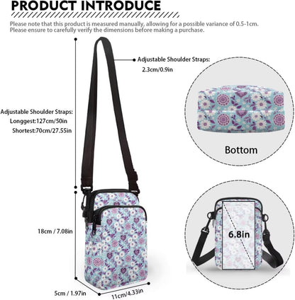 Ditsy Flower Small Crossbody Bag for Women Sea Turtle Cell Phone Purse Travel Shoulder Wallet with Adjustable Strap