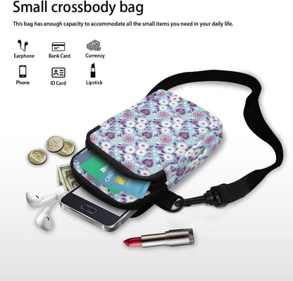 Ditsy Flower Small Crossbody Bag for Women Sea Turtle Cell Phone Purse Travel Shoulder Wallet with Adjustable Strap