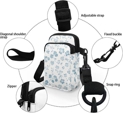 Ditsy Flower Small Crossbody Bag for Women Sea Turtle Cell Phone Purse Travel Shoulder Wallet with Adjustable Strap