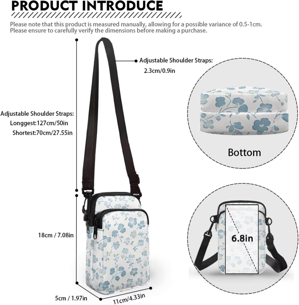 Ditsy Flower Small Crossbody Bag for Women Sea Turtle Cell Phone Purse Travel Shoulder Wallet with Adjustable Strap