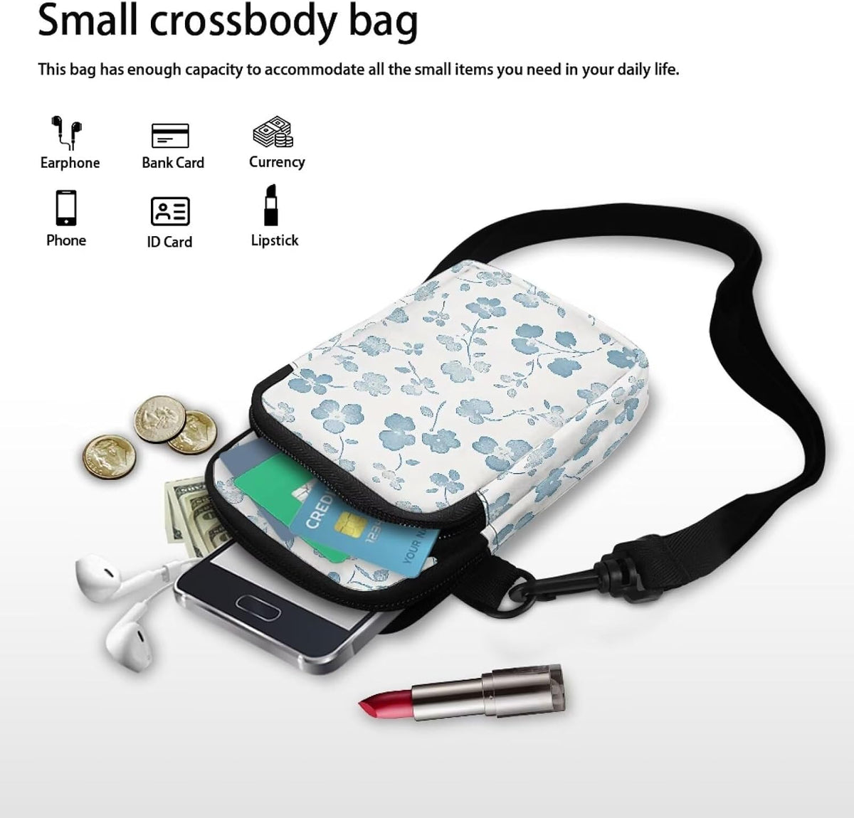 Ditsy Flower Small Crossbody Bag for Women Sea Turtle Cell Phone Purse Travel Shoulder Wallet with Adjustable Strap