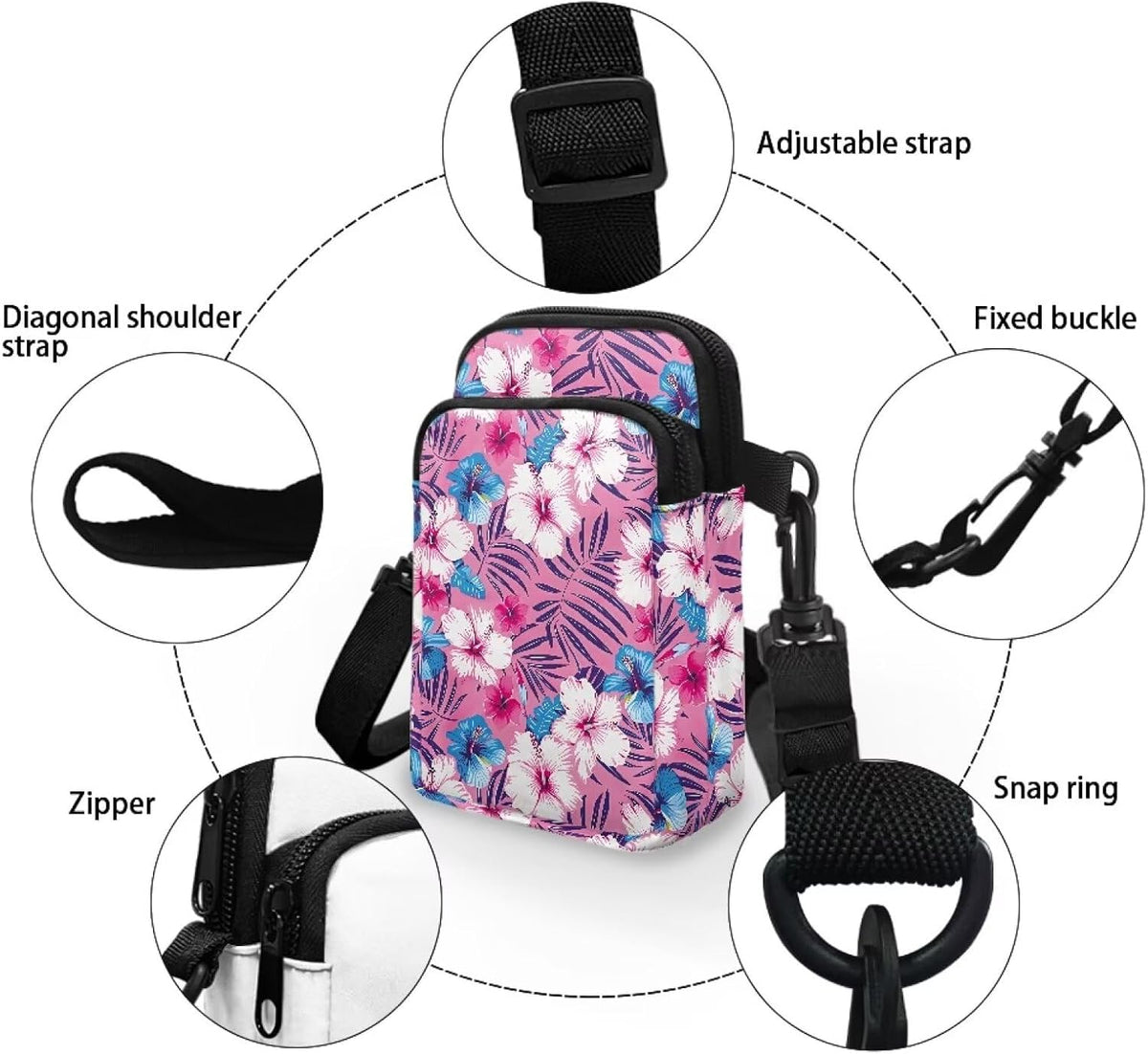 Ditsy Flower Small Crossbody Bag for Women Sea Turtle Cell Phone Purse Travel Shoulder Wallet with Adjustable Strap