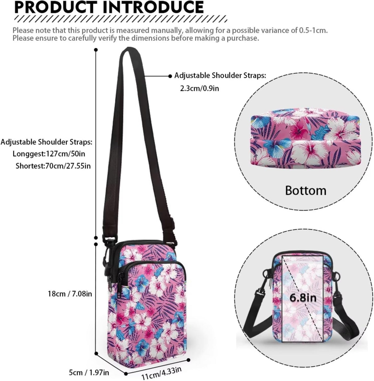Ditsy Flower Small Crossbody Bag for Women Sea Turtle Cell Phone Purse Travel Shoulder Wallet with Adjustable Strap
