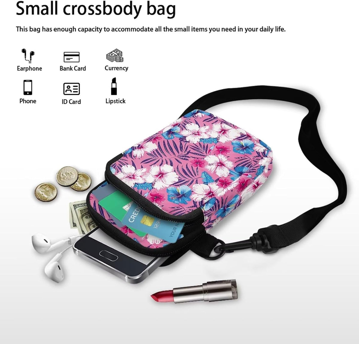 Ditsy Flower Small Crossbody Bag for Women Sea Turtle Cell Phone Purse Travel Shoulder Wallet with Adjustable Strap