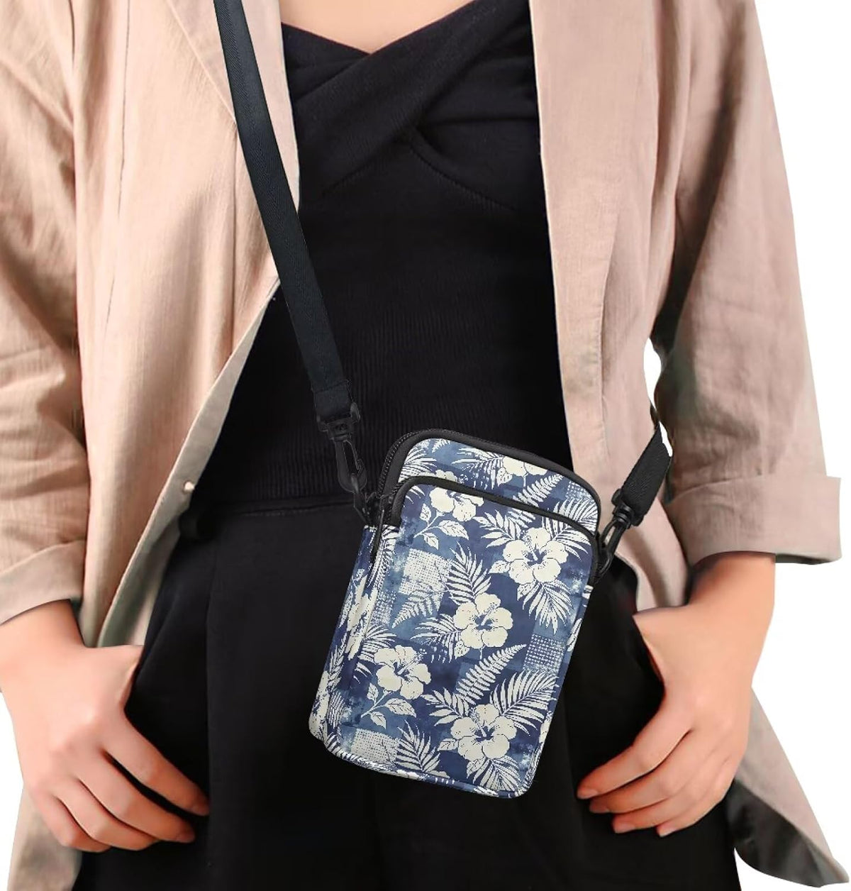 Ditsy Flower Small Crossbody Bag for Women Sea Turtle Cell Phone Purse Travel Shoulder Wallet with Adjustable Strap