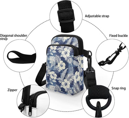 Ditsy Flower Small Crossbody Bag for Women Sea Turtle Cell Phone Purse Travel Shoulder Wallet with Adjustable Strap