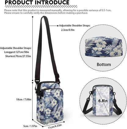 Ditsy Flower Small Crossbody Bag for Women Sea Turtle Cell Phone Purse Travel Shoulder Wallet with Adjustable Strap