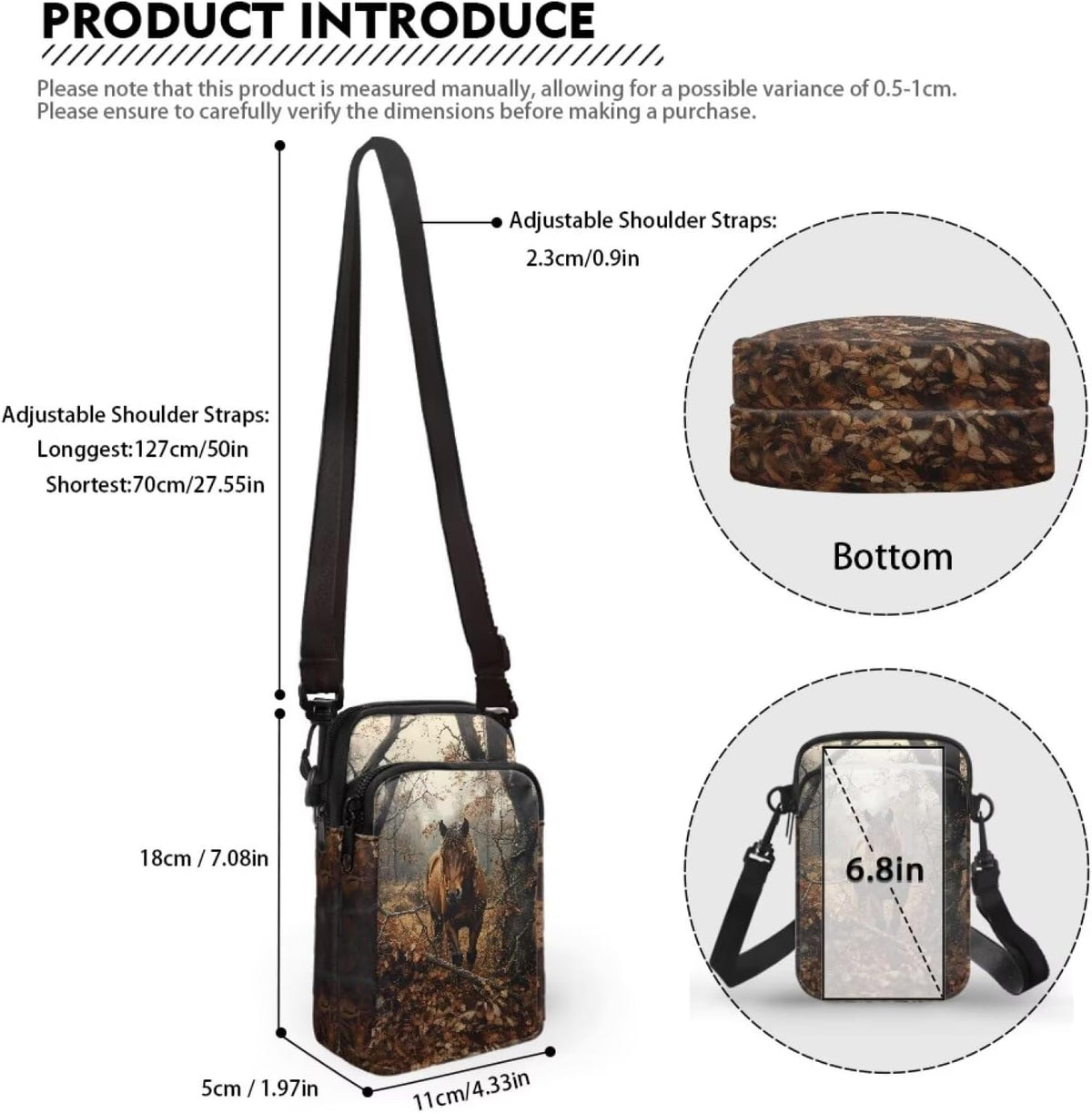 Ditsy Flower Small Crossbody Bag for Women Sea Turtle Cell Phone Purse Travel Shoulder Wallet with Adjustable Strap