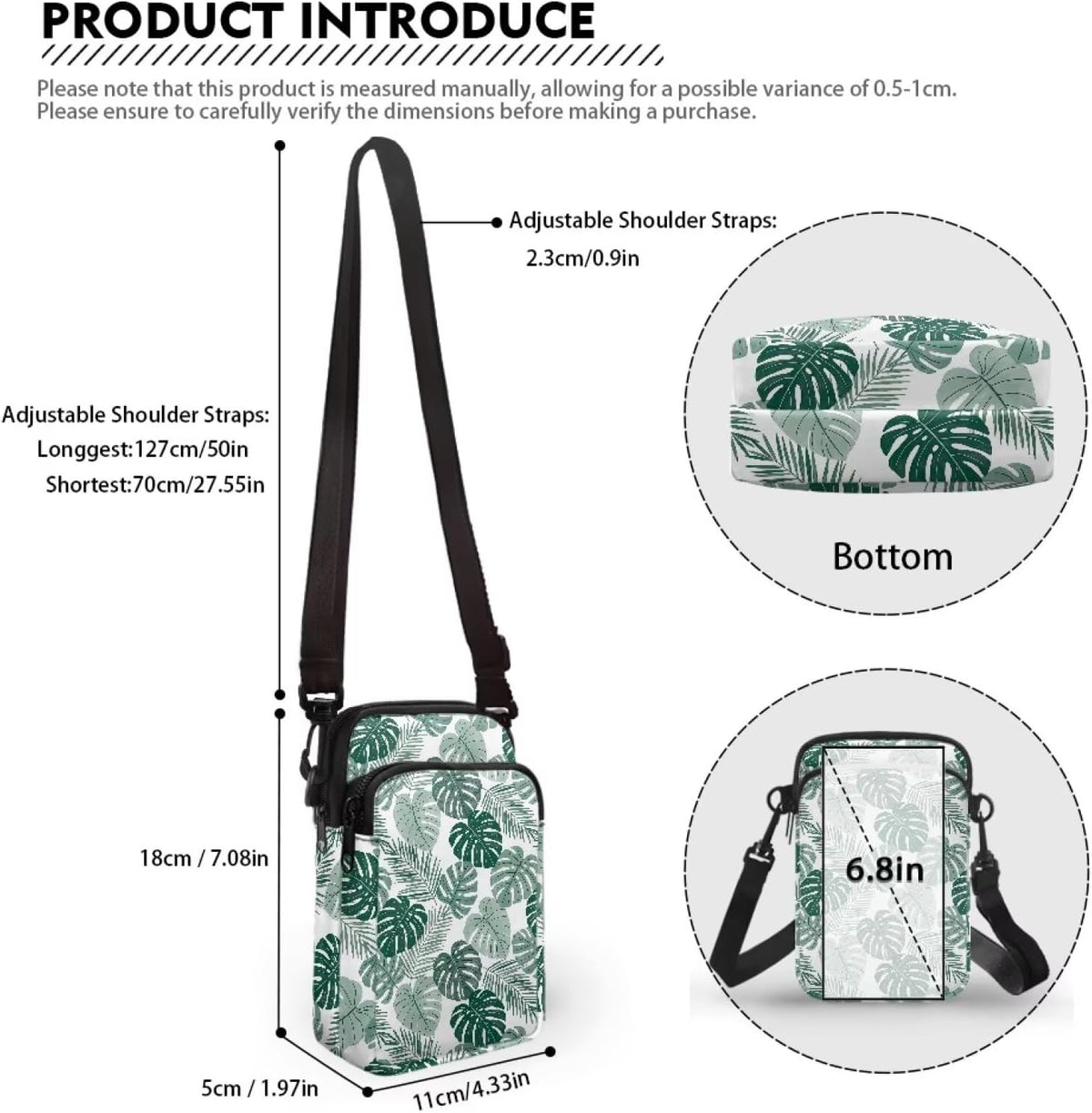 Ditsy Flower Small Crossbody Bag for Women Sea Turtle Cell Phone Purse Travel Shoulder Wallet with Adjustable Strap