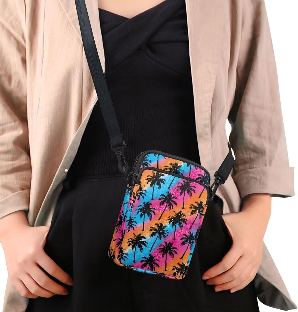 Ditsy Flower Small Crossbody Bag for Women Sea Turtle Cell Phone Purse Travel Shoulder Wallet with Adjustable Strap