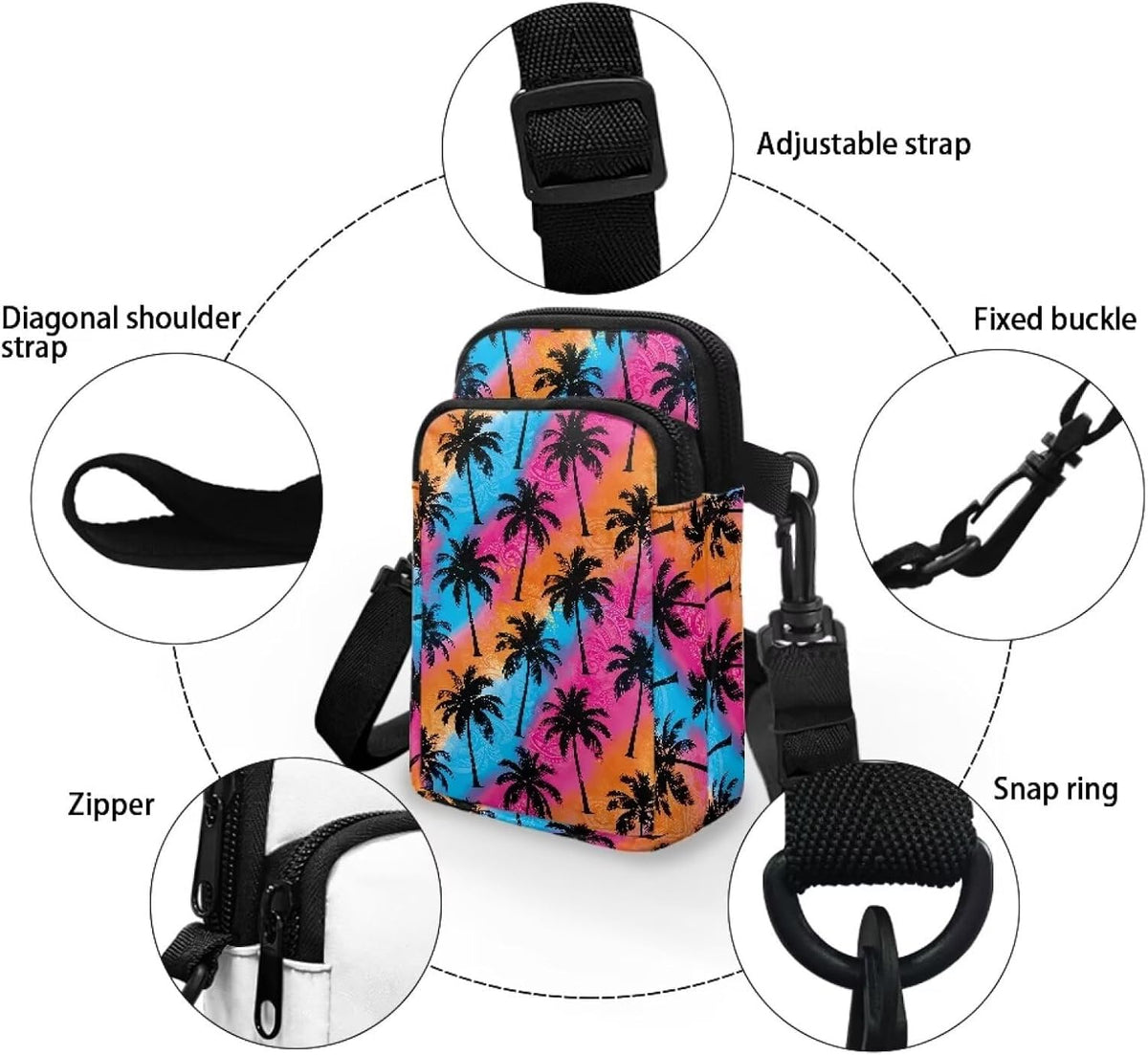 Ditsy Flower Small Crossbody Bag for Women Sea Turtle Cell Phone Purse Travel Shoulder Wallet with Adjustable Strap