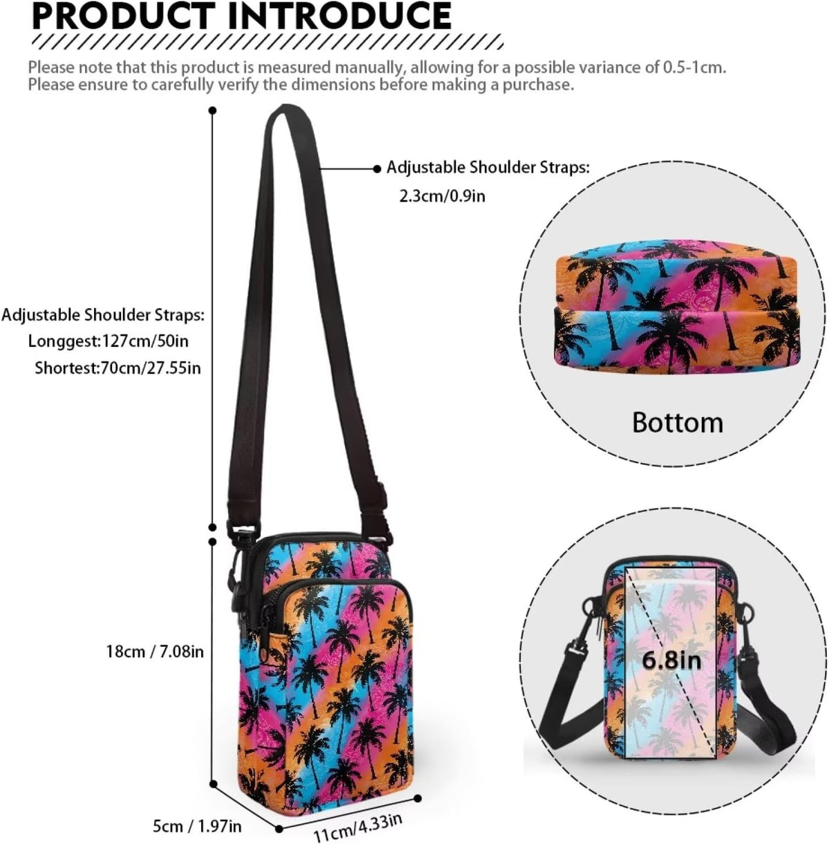 Ditsy Flower Small Crossbody Bag for Women Sea Turtle Cell Phone Purse Travel Shoulder Wallet with Adjustable Strap